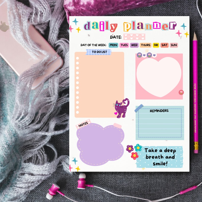 Doodle Printable Notepad, Kawaii Memo, Doodle Print, Cute Daily to Do ...
