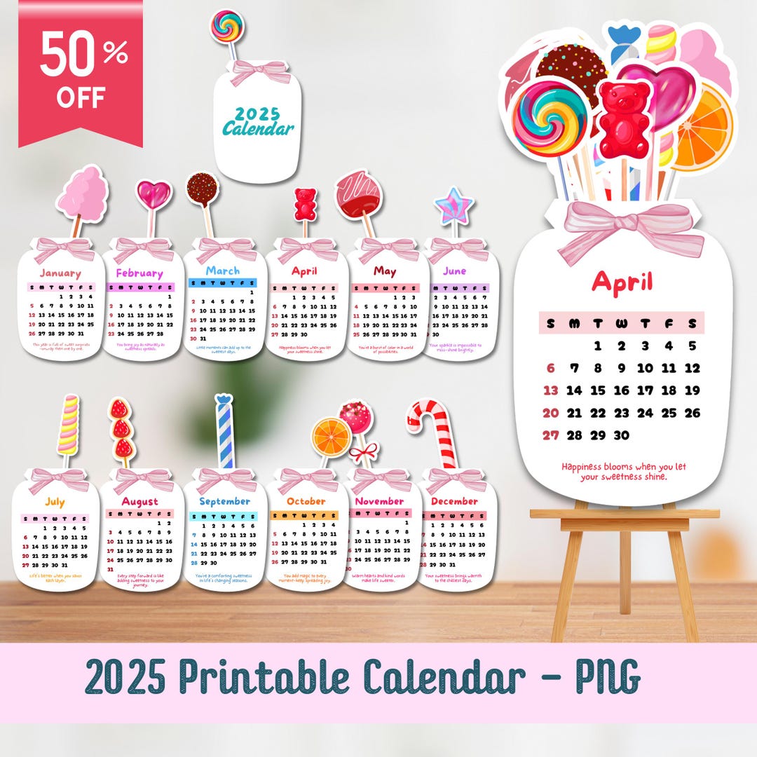 Candy Calendar, Printable Calendar, Cute Calendar, Calendar 2025 ...