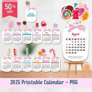 Candy Kalender, Druckbarer Kalender, Süßer Kalender, Kalender 2025, Bunter Kalender, Tischkalender, Positive Affirmation, Layer Kalender