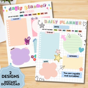 Notatnik Doodle Printable, Kawaii Memo, Doodle Print, Cute Daily To Do List, Printable Memo Sheets, Positive Motivation Template