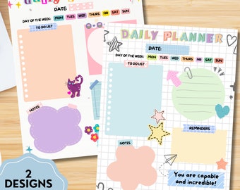 Doodle Printable Notepad, Kawaii Memo, Doodle Print, Cute Daily To Do List, Printable Memo Sheets Stationery, Positive Motivation Template