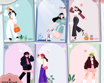 Utskrivbart anteckningsblock för modetidning, anteckningsblock för modeillustrationer, A6-att-göra-lista, brevpapper för chic tjejer, söta skrivbordsanteckningar, digital nedladdning