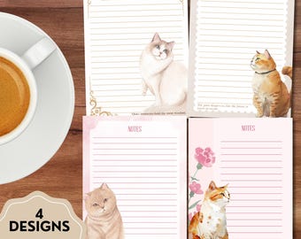 Vintage Cat, Cat Notepad, Vintage Print, Positive Printable Notepad, Kawaii Memo, Cute Stationery, Junk Journal Paper, Printable Notepad