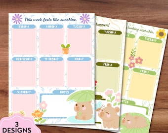 Capybara Weekly Planner, Printable Notepad, Kawaii Memo, To Do List, Printable Planner, Cute Stationery, Positive Printable, Cute Capybara