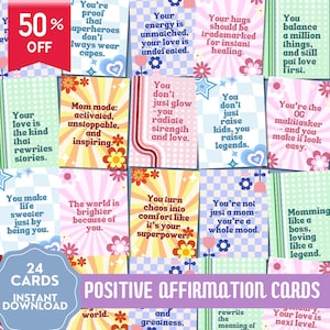 Afirmação do Dia das Mães, Cartões de Afirmação Positiva, Cartões de Afirmação para Imprimir, Saúde Mental, Cartões Retro, Afirmações para Mães, Presente para Mães