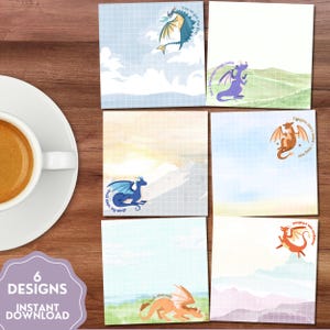 Drakanteckningsblock, Draktryck, Söt drake, Utskrivbart anteckningsblock, Söta brevpapper, Kawaii memo, Positiv affirmation, Söta anteckningar, Drakdesign