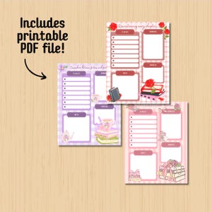 Puede incluir: Tres archivos PDF imprimibles con un tema de planificador. Cada p&aacute;gina del planificador tiene una lista de tareas, una secci&oacute;n de notas y una secci&oacute;n para prioridades. Las p&aacute;ginas tienen un tema floral y de libros con el texto "Romanticising every chapter".