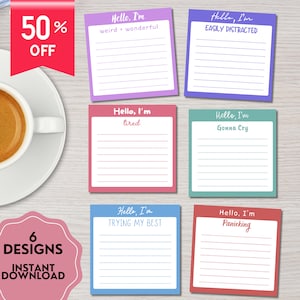 Grappig afdrukbaar notitieblok, kawaii memobladen, schattig briefpapier, naamplaatje takenlijst, digitaal notitieblok, grappige zinnen, grappig notitieblok, leuke notitie