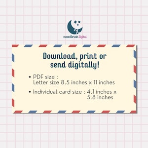 May include: A digital design with a cream-colored background and a red, white, and blue border. The text reads "Download, print or send digitally!" with PDF size and card size dimensions in inches. The moonXbrush Digital logo is in the top left.