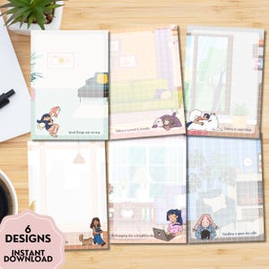 Bloc de notas "Relájate en casa", Bloc de notas imprimible positivo, Bloc de notas Kawaii, Bloc de notas A6, Papelería bonita, Acogedor con mascotas