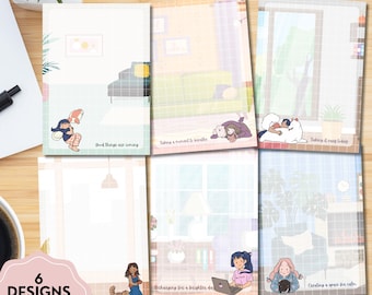 Bloc de notas "Relájate en casa", Bloc de notas imprimible positivo, Bloc de notas Kawaii, Bloc de notas A6, Papelería bonita, Acogedor con mascotas