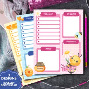 Bee Planner, Printable Notepad, Kawaii Memo, Daily To Do List, Printable Daily Planner, Cute Stationery, Cute Bee Notepad, Bee Planner