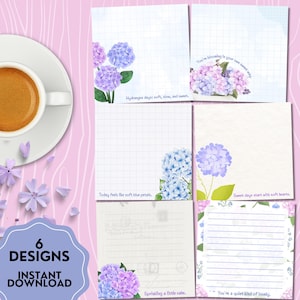 Hydrangea Notepad, Flower Notepad, Printable Notepad, Floral Print, Cute Stationery, Kawaii Memo, Flower Printable, Spring Notepad