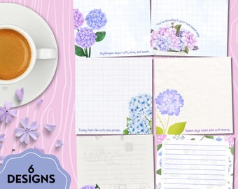 Hydrangea Notepad, Flower Notepad, Printable Notepad, Floral Print, Cute Stationery, Kawaii Memo, Flower Printable, Spring Notepad