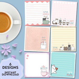 Niedliche Katze Notizblock, Positive Affirmation, Katze zum Ausdrucken, Katze Liebhaber Geschenk, süßes Briefpapier, Kawaii Memo Geschenk, Printable Notizblock, Positve Notizblock