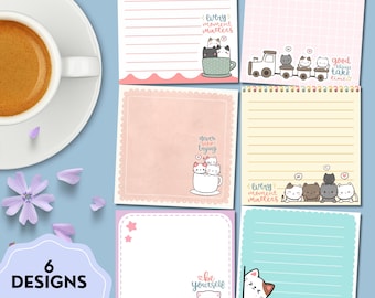 Bloc de notas de gato, Afirmación positiva, Imprimible de gato, Regalo para amantes de los gatos, Papelería linda, Regalo de nota kawaii, Bloc de notas imprimible, Bloc de notas positivo