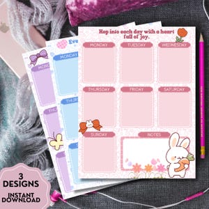 Bunny Planner, Printable Notepad, Kawaii Memo, Weekly Planner, Printable Planner, Cute Stationery, Positive Affirmation, Cute Planner