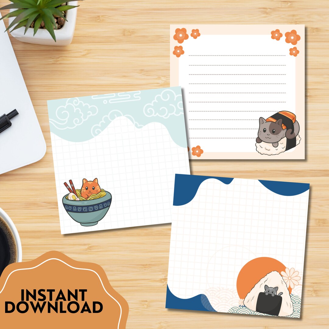 Printable Memo Pad , Kawaii Memo Sheets , Cute Japanese Food Printable ...