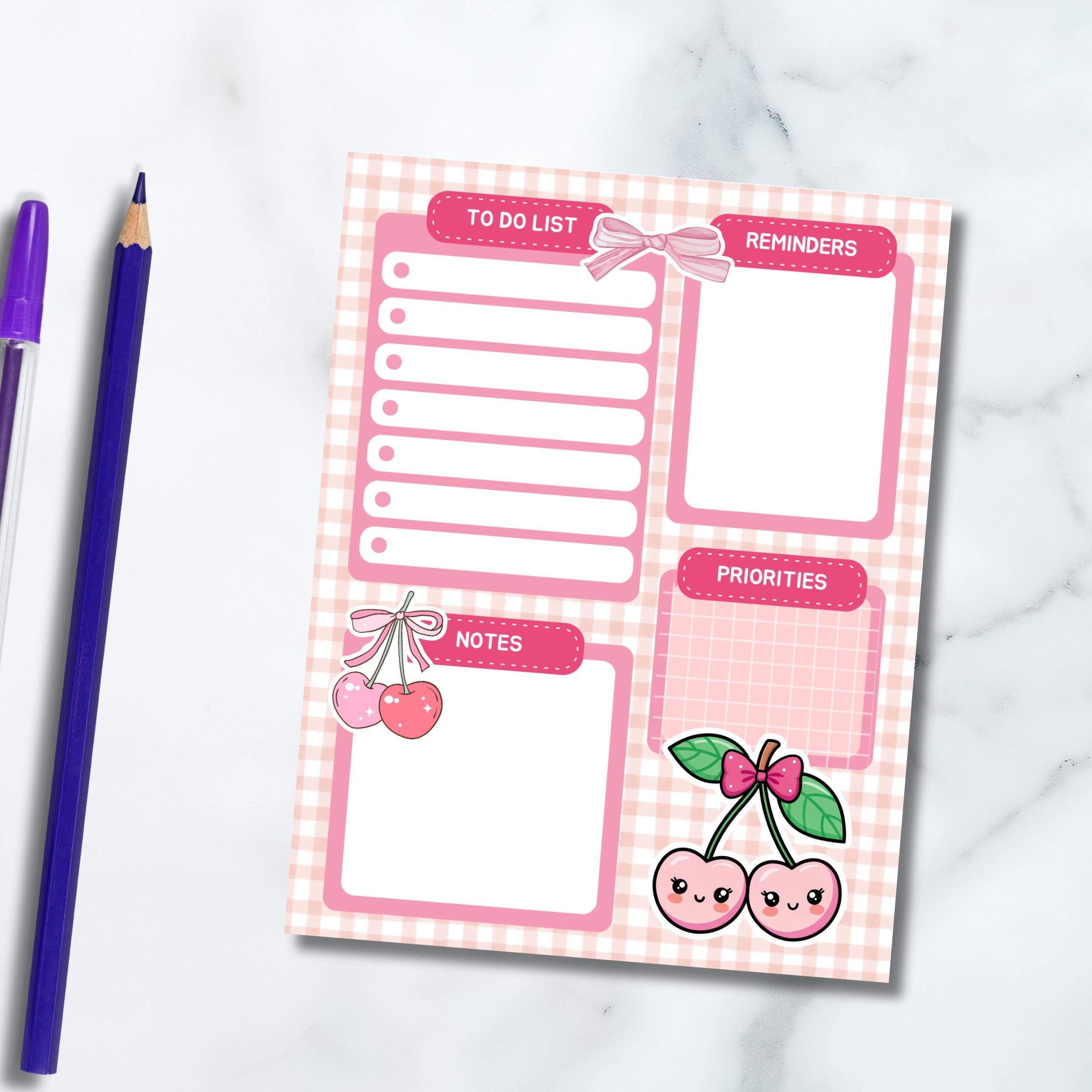 Cherry Planner, Printable Notepad, Kawaii Memo, Daily to Do List ...