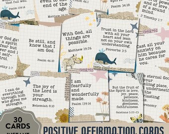 Christian Affirmations, Bible Verses, Positive Affirmation Cards, Mental Health, Encouragement Cards, Printable Affirmation