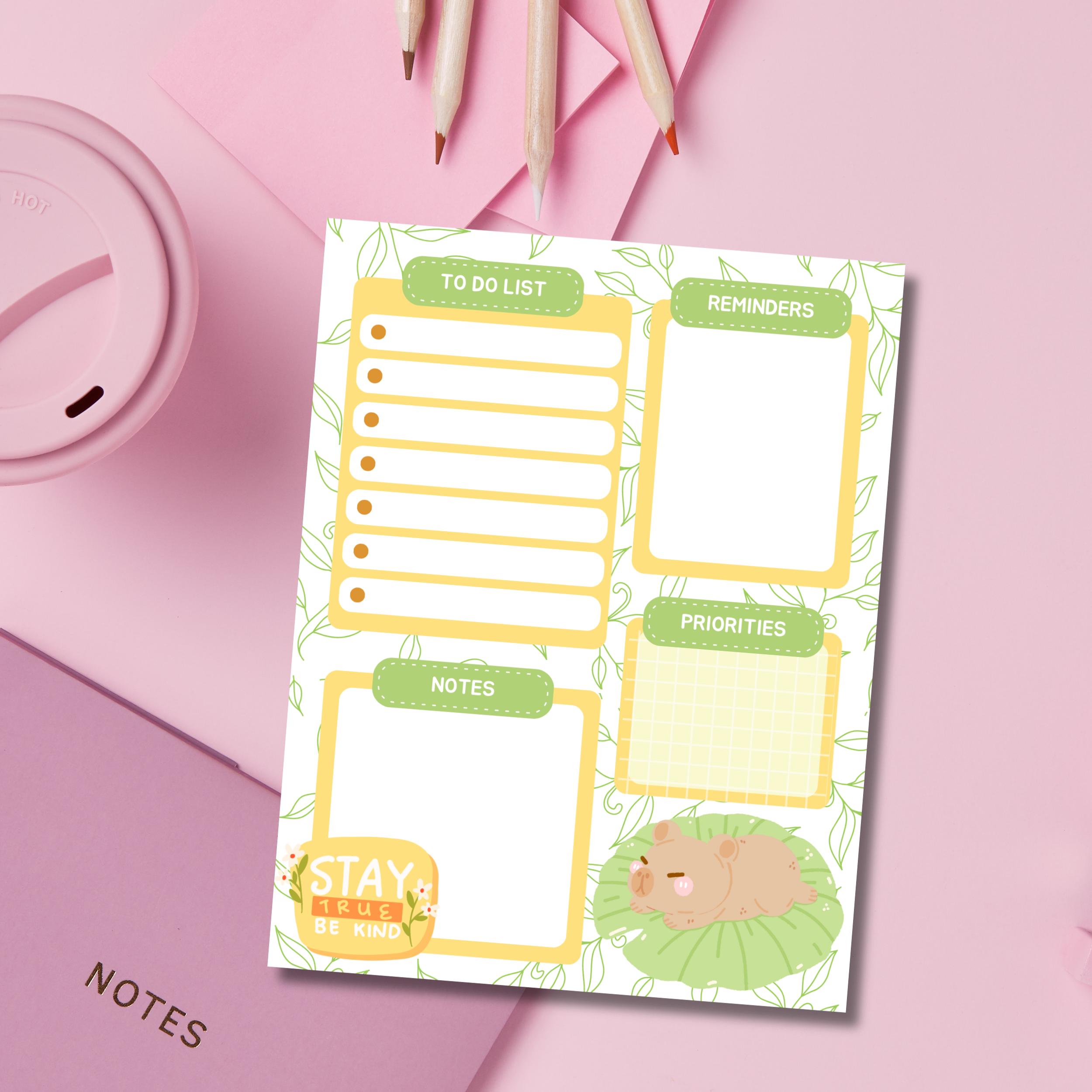 Capybara Planner, Printable Notepad, Kawaii Memo, Daily to Do List ...