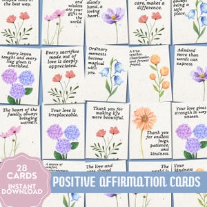 Mother Appreciation, Mothers Day Positive Affirmation Cards, Affirmation Cards Printable, Mental Health, Flower Cards, Mom Affirmations