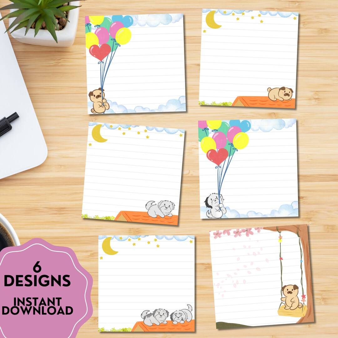 Dog Printable, Printable Notepad, Dog Notepad ,cute Stationer , Kawaii ...