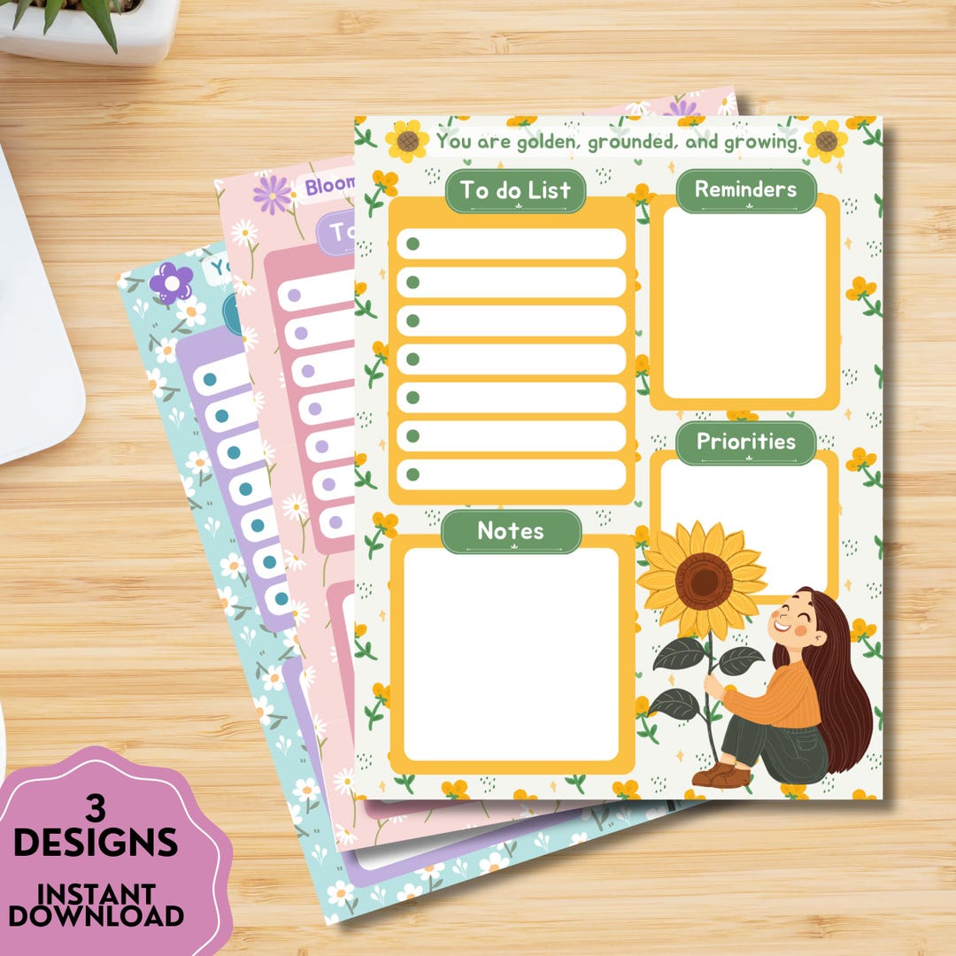 Flower Girl Printable Notepad, Kawaii Memo, Cute Daily to Do List ...