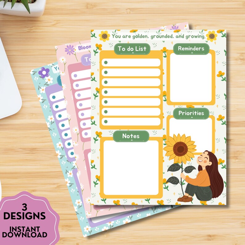 Flower Girl Printable Notepad, Kawaii Memo, Cute Daily to Do List ...