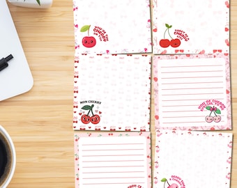 Cherry Notepad, Sweet Notes Notepad, Printable Notepad, Kawaii Memo, Cute Stationery, Cute Cherry, Cherries Notepad, Positive Memo