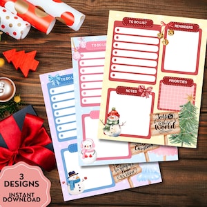 Blocco note natalizio stampabile, blocco note kawaii, planner natalizio, fogli di promemoria stampabili, cancelleria carina, planner giornaliero positivo