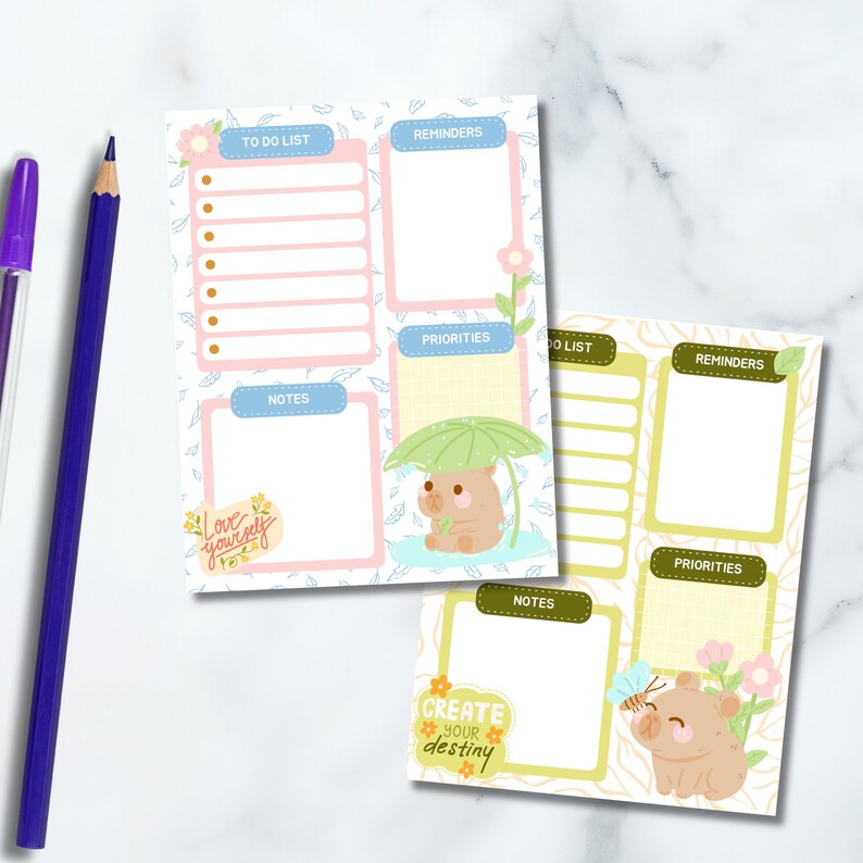 Capybara Planner, Printable Notepad, Kawaii Memo, Daily to Do List ...