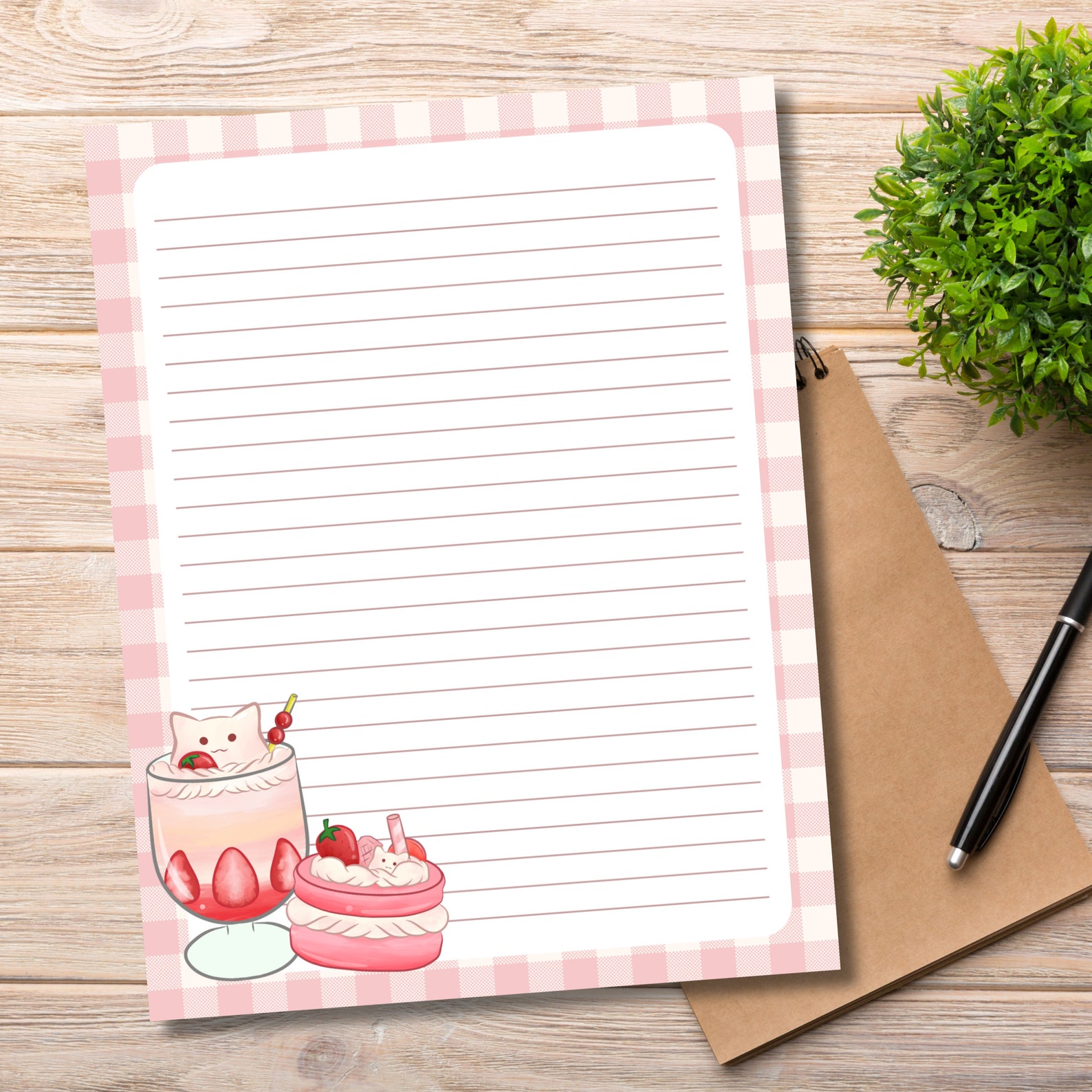 Strawberry Printable, Memo Pad Cute, Strawberry Printable Notepad, Cute ...