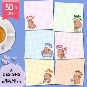 Capybara Print, niedliches Capybara, Capybara druckbarer Notizblock, Studenten Kinder Notizblock, süßes Briefpapier, Kawaii Notizblätter, positive Affirmation