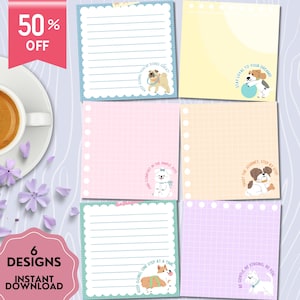 Süßer Hund Notizblock, druckbarer Notizblock, positive Affirmation, süßes Briefpapier, Kawaii-Memo, Sticky Note Vorlage, süßer Hund zum Ausdrucken