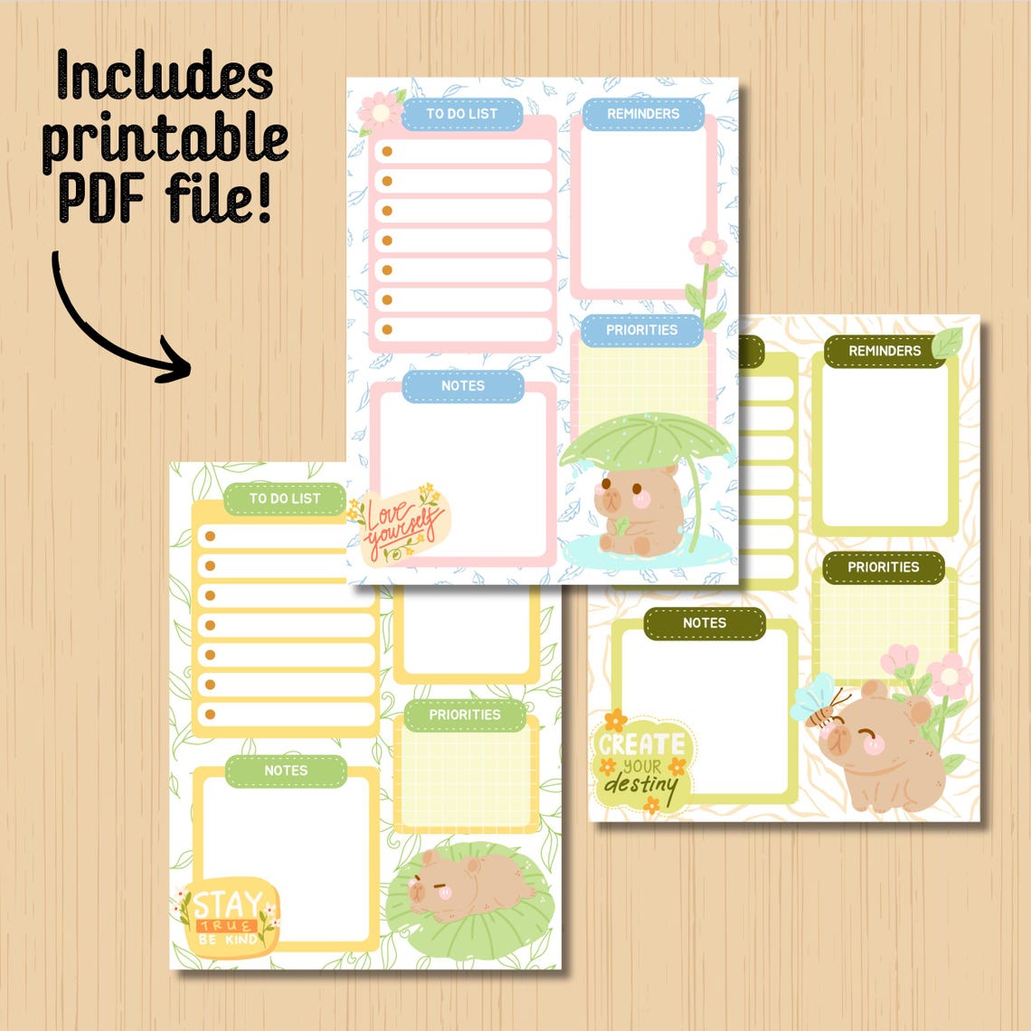 Capybara Planner, Printable Notepad, Kawaii Memo, Daily to Do List ...