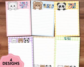Kladblok glurenbeer, notitieblok beer, schattige beer, positief afdrukbaar notitieblok, kawaii memo, afdrukbare memobladen, schattig briefpapier, A6-notitieblok