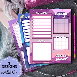 Wydrukowany notatnik, Kawaii Memo Pad, Lofi Codzienna lista rzeczy do zrobienia, Wydrukowane arkusze notatek Notatnik, Urocze artykuły piśmiennicze, Pozytywny szablon notatki motywacyjnej