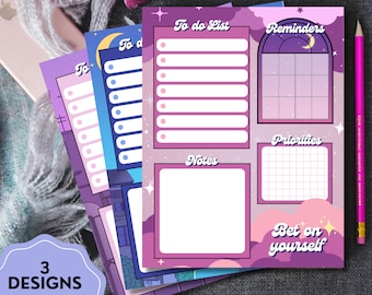 Printable Notepad, Kawaii Memo Pad, Lofi Daily To Do List, Printable Memo Sheets Notepad, Cute Stationery, Positive Motivation Note Template