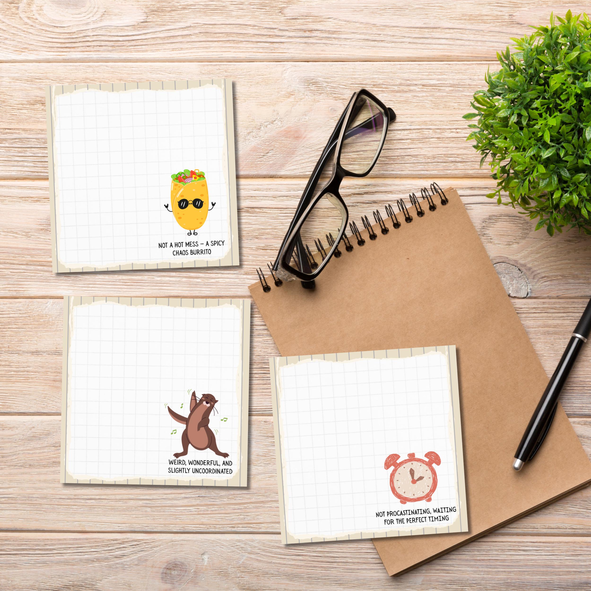 Funny Printable Notepad: Kawaii Stationery, Positive Affirmations (3x3 ...