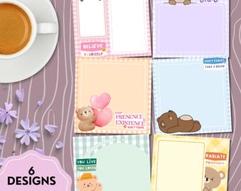 Cute Bear Notepad, Printable Notepad, Cute Stationery, Kawaii Memo, Sticky Note Template, Bear Printable, Positive Quote Notepad, Bear Print
