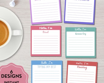 Lustiges druckbares Notizbuch, Kawaii Memo Blätter, süßes Briefpapier, Namensschild To Do-Liste, digitaler Notizblock, lustige Sätze, witziger Notizblock, lustige Notiz