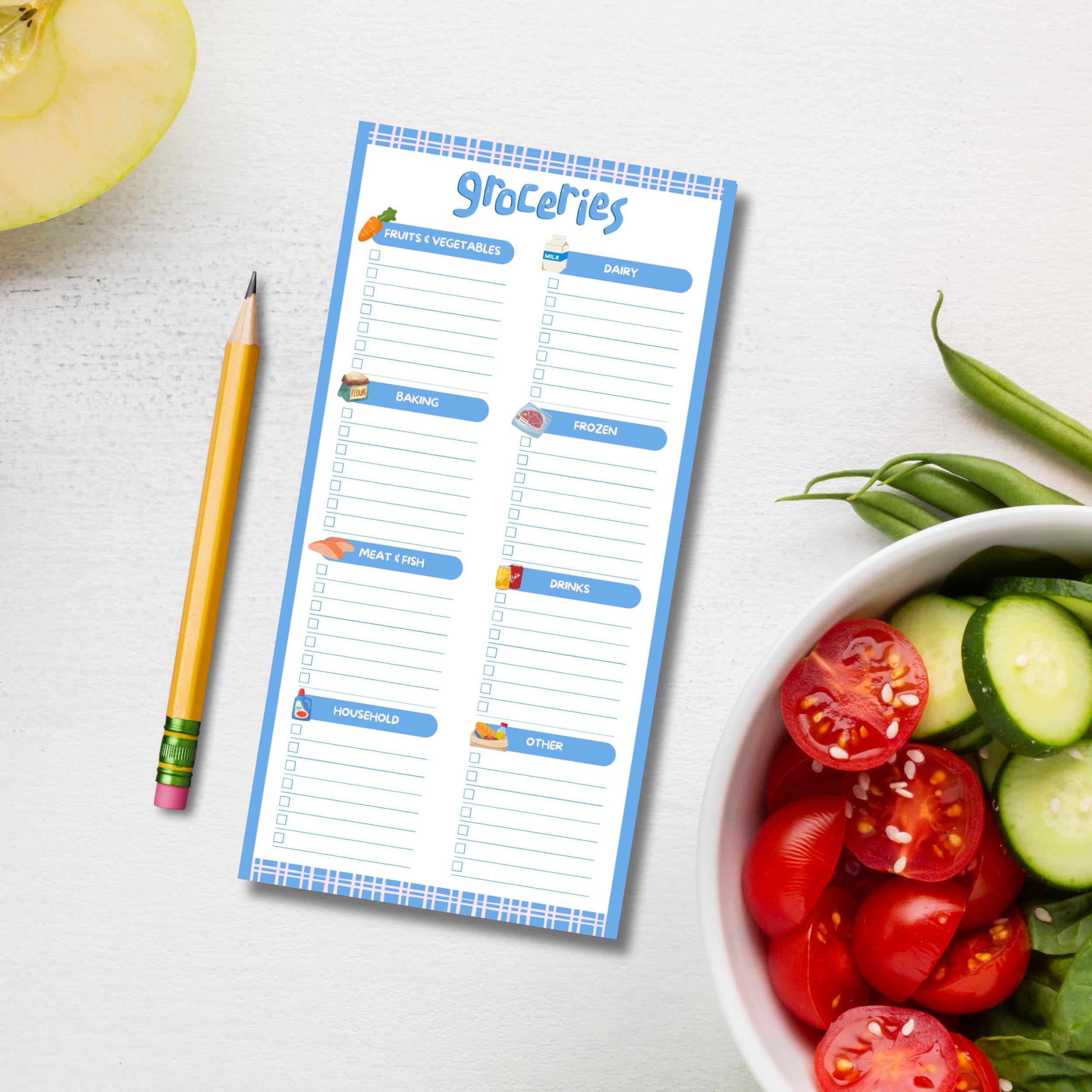 Grocery List Color Border, Printable Notepad , Kawaii Memo, Cute ...