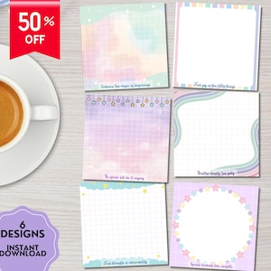 Notatnik do druku, Notatnik pastelowy, Pozytywny notatnik, Pozytywne afirmacje, Arkusze notatek Kawaii, Urocze artykuły papiernicze, Pastelowe kolory, Artykuły papiernicze