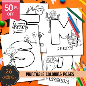 Halloween Alphabet Printable Coloring Pages - Etsy