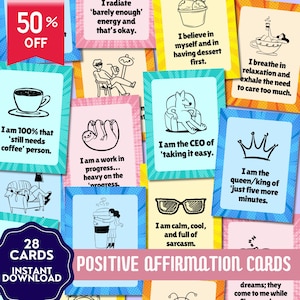 Grappige bevestigingskaart, kaarten positieve bevestiging, positieve afdrukbare, positieve citaten, geestelijke gezondheid, motiverende grap, grappige motivatie