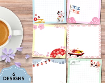 Japandi Design, Printable Notepad, Cute Stationery , Kawaii Memo, Sticky Note Template, Japanese Stationery, Japandi Notepad, Kawaii Notes
