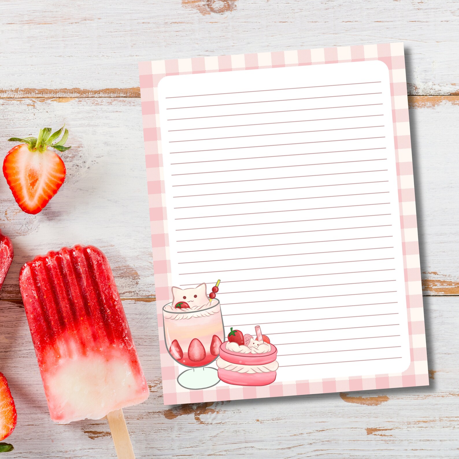 Strawberry Printable, Memo Pad Cute, Strawberry Printable Notepad, Cute ...