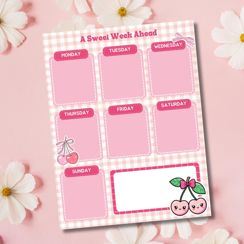Cherry Planner, Printable Notepad, Kawaii Memo, Weekly to Do List ...