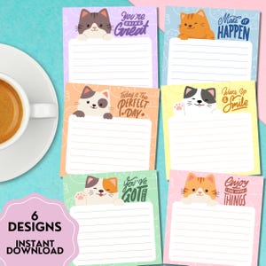 Peeking Cat Printable Memo Pad , Positive Affirmation Printable Notepad , Printable Stationery , Kawaii Memo Gift, Sticky Note Template